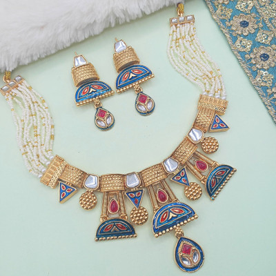 NANDAI Alloy Gold-plated Blue, Gold, Red Jewellery Set(Pack of 1)