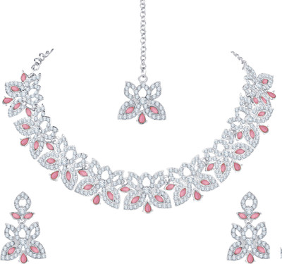 Atasi International Alloy Rhodium Silver, Pink Jewellery Set(Pack of 1)