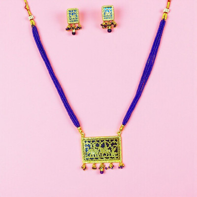 Aroras Bridal & Fashion Jewellery Brass Gold-plated Blue Jewellery Set(Pack of 1)