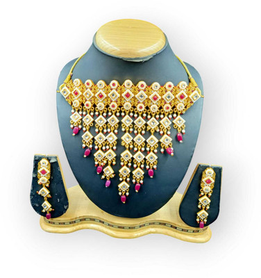 Mk Jewellery Alloy Gold-plated Red Jewellery Set(Pack of 1)