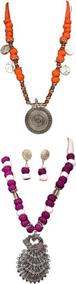 HOUSE OFF COMMON Oxidised Silver Orange, Multicolor Jewellery Set(Pack of 2)