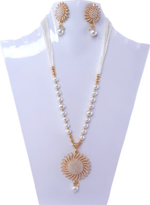AMHRIK IMITATION Alloy Gold-plated White Jewellery Set(Pack of 1)