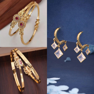 Sangria Brass Gold-plated Multicolor, Beige Jewellery Set(Pack of 3)