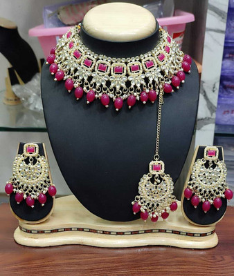 MAHADEV Alloy Gold-plated Pink Jewellery Set(Pack of 1)