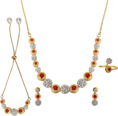 M Creation Alloy Gold-plated Red Jewellery Set(Pack of 1)