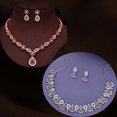 Vedda Brass Gold-plated Rose Gold, Brown, Blue Jewellery Set(Pack of 1)