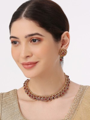 VATSALYA creation Alloy Gold-plated Maroon Jewellery Set(Pack of 1)