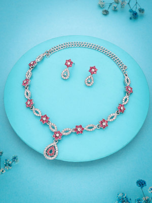 Sangria Brass Gold-plated Silver, Pink Jewellery Set(Pack of 1)