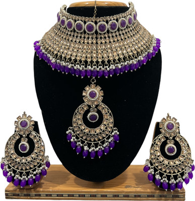 SS IMITATION JEWELLERY Alloy Gold-plated Purple Jewellery Set(Pack of 3)
