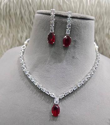 AKENTERPRISE Brass Silver Red Jewellery Set(Pack of 1)