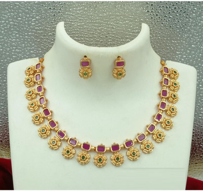 Joyful Brass Maroon Jewellery Set(Pack of 1)