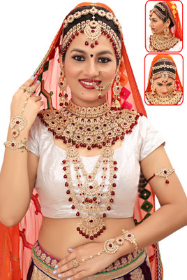 KKIMITATION Alloy Gold-plated Maroon Jewellery Set(Pack of 1)