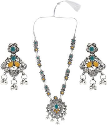 Pardha Jewels And Style Oxidised Silver Multicolor Jewellery Set(Pack of 3)