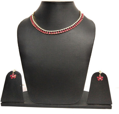 athizay Stone Red Jewellery Set(Pack of 1)