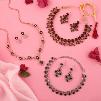 Sangria Brass Rose Gold, Gold, White, Silver Jewellery Set(Pack of 3)