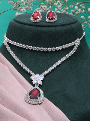 SAIYONI Alloy Silver Red Jewellery Set(Pack of 3)