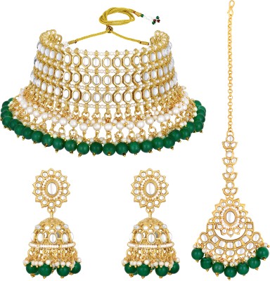 PEORA Alloy Gold-plated Green Jewellery Set(Pack of 4)