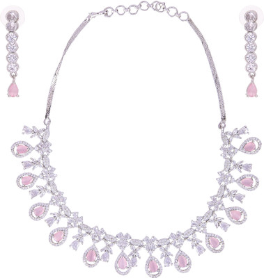Animax Alloy Silver Pink Jewellery Set(Pack of 3)