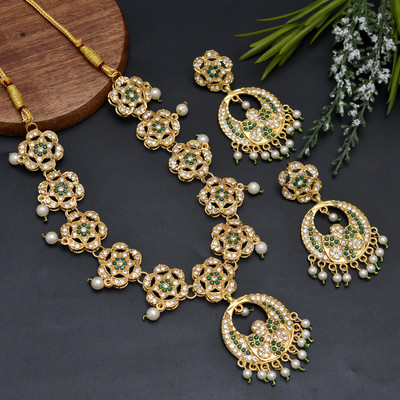 mohit jewellers Brass Gold-plated Green Jewellery Set(Pack of 1)