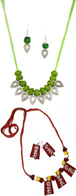 HOUSE OFF COMMON Oxidised Silver Green, Red Jewellery Set(Pack of 2)