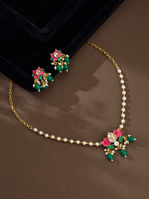 Atibelle Brass Gold-plated Pink, Green, Gold Jewellery Set(Pack of 2)