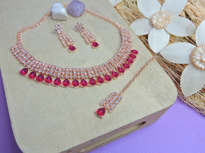 VATSALYA creation Alloy Gold-plated Ruby Red Jewellery Set(Pack of 1)