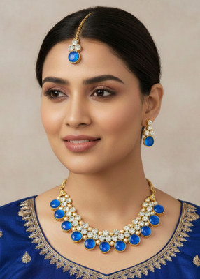 GetBling Alloy Gold-plated Blue Jewellery Set(Pack of 4)