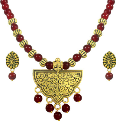 TAP Fashion Copper Gold-plated Maroon Jewellery Set(Pack of 1)