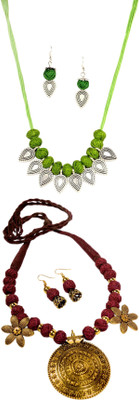 HOUSE OFF COMMON Oxidised Silver Green, Multicolor Jewellery Set(Pack of 2)