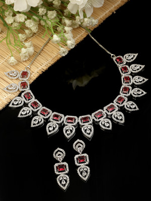 ZENEME Brass Rhodium Red Jewellery Set(Pack of 3)