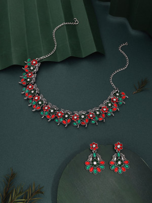 Vedda Brass Gold-plated Silver, Red, Green Jewellery Set(Pack of 1)