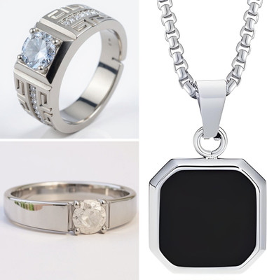 KURMASHOP Stainless Steel Sterling Silver Silver, White, Black Jewellery Set(Pack of 3)