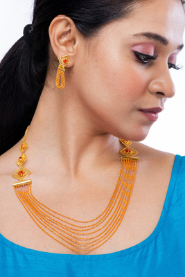 Manikya Brass Gold-plated Orange, Gold Jewellery Set(Pack of 1)
