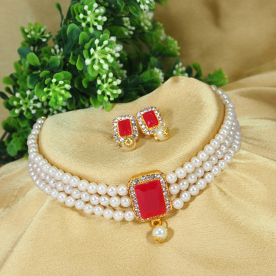 Hulashi Art Alloy Gold-plated Red Jewellery Set(Pack of 1)