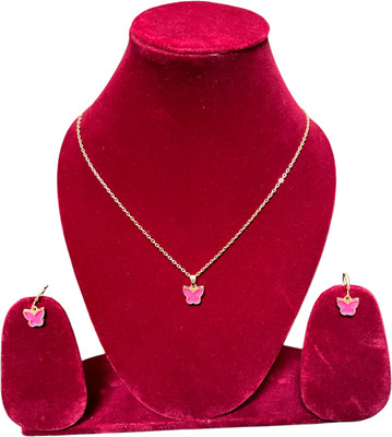 Ratnalok Copper Gold-plated Pink Jewellery Set(Pack of 1)