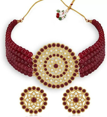 J J Alloy Gold-plated Maroon, White Jewellery Set(Pack of 1)