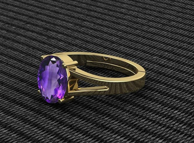 MAHI GEMS 7.25 ratti Amethyst Katela Original Certified Natural Stone Brass Amethyst Ring Brass Amethyst Gold Plated Ring