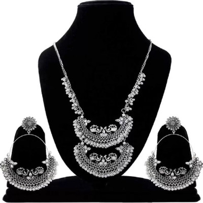 Etasha Oxidised Silver, Plastic, Alloy Sterling Silver Silver, White Jewellery Set(Pack of 1)