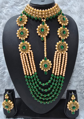 Aayesha jewllers Alloy Gold-plated Green, Gold Jewellery Set(Pack of 1)