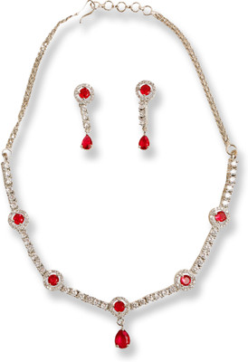 Tarak Traders Brass Rhodium Red Jewellery Set(Pack of 1)