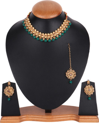 ABHRIK IMITATION Crystal Gold-plated Green, Gold Jewellery Set(Pack of 1)