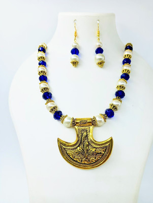 MITRA CREATION Mother of Pearl, Crystal, Alloy Blue, White, Gold Jewellery Set(Pack of 1)