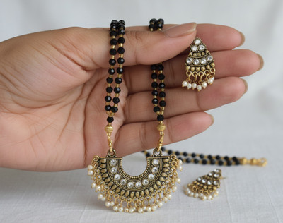 Fashion Didi Black Beads Mangalsutra with Earrings Alloy Mangalsutra