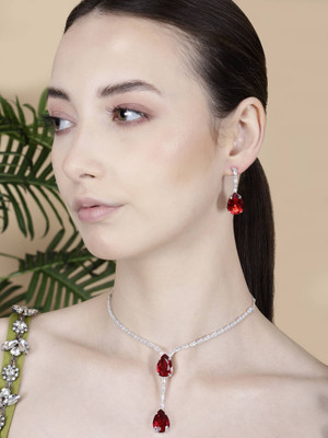 SRK Fashions Alloy Silver Red Jewellery Set(Pack of 1)