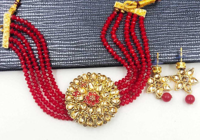 naitika arts Alloy Gold-plated Red Jewellery Set(Pack of 1)