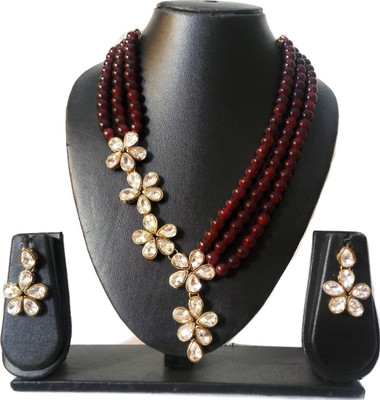 house of common Brass Gold-plated Maroon Jewellery Set(Pack of 1)