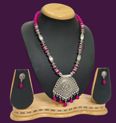 HARIHARA FASHION Oxidised Silver Pink, Silver Jewellery Set(Pack of 1)