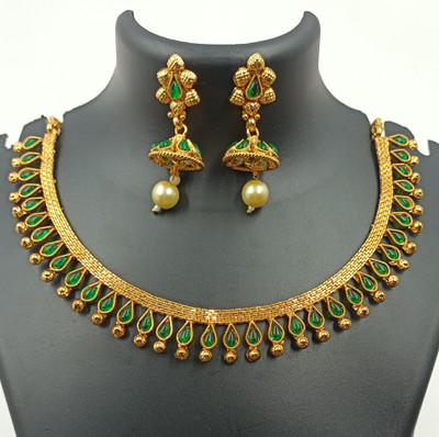 PBM CREATIONS Copper Gold-plated Green Jewellery Set(Pack of 1)