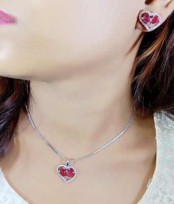 DENICRAAS Alloy Silver Pink Jewellery Set(Pack of 1)