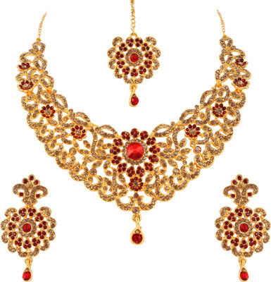 Rhymee Alloy Gold-plated Red Jewellery Set(Pack of 1)
